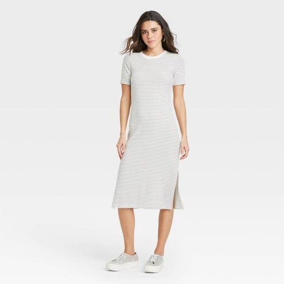 Short Sleeve Rib Knit Tshirt Dress 